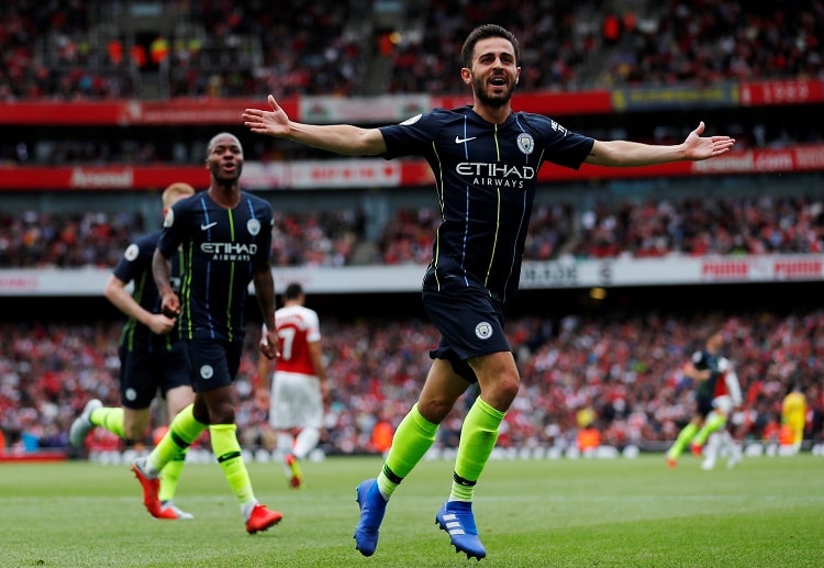 Manchester City midfielder Bernardo Silva celebrates after scoring his side's second goal against Arsenal
