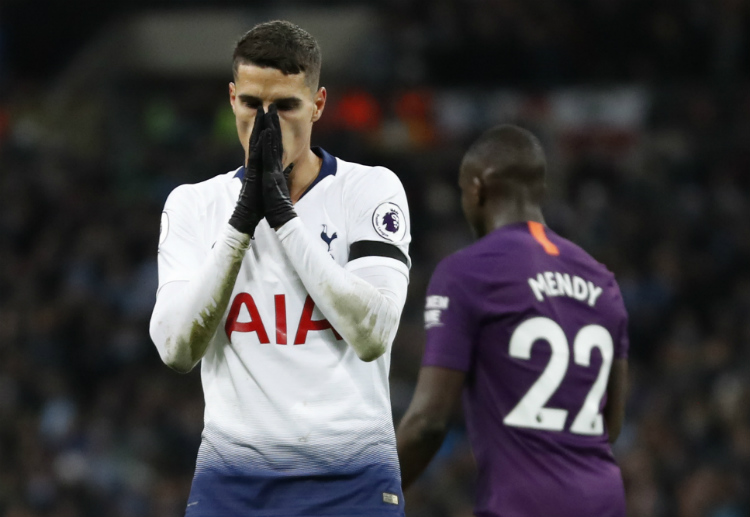 Erik Lamela reacts after missing an opportunity to equalise during the Tottenham vs Manchester City match