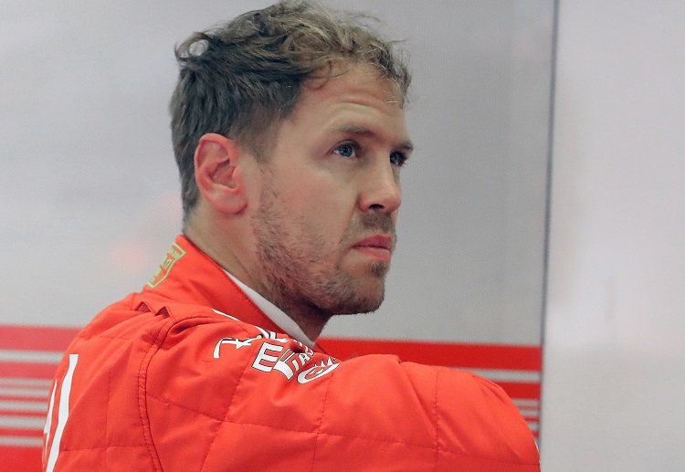 Sebastian Vettel looking frustrated with his standing in the US Grand Prix 2018