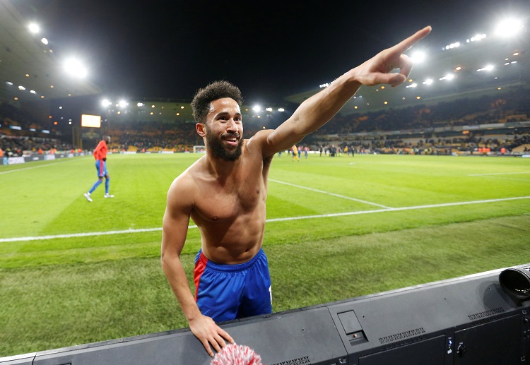 Andros Townsend celebrates scoring a goal against Man City in the Premier League