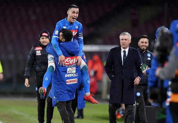 Napoli forward Jose Callejon celebrates after scoring his first goal against Serie A rivals Lazio