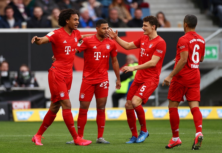 Serge Gnabry hits Bayern Munich's first goal during their Bundesliga clash against Hoffenheim