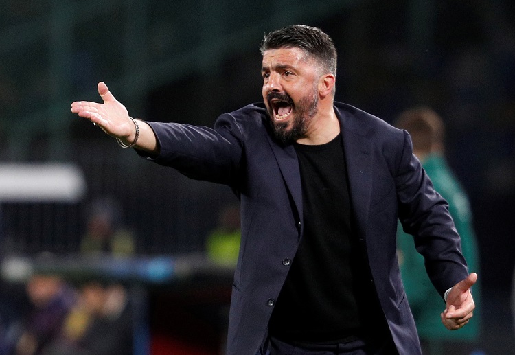 Napoli boss Gennaro Gattuso looks outrage at the sideline during their Serie A match against his former club AC Milan
