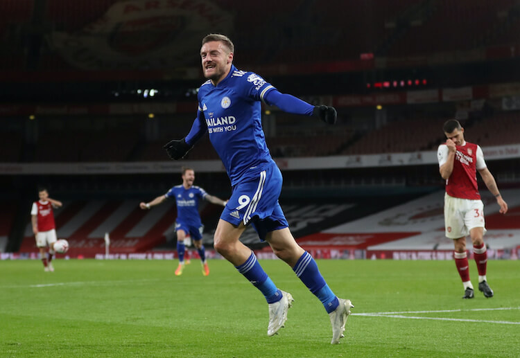 Jamie Vardy scores the lone goal in the recent Arsenal vs Leicester City clash in the Premier League