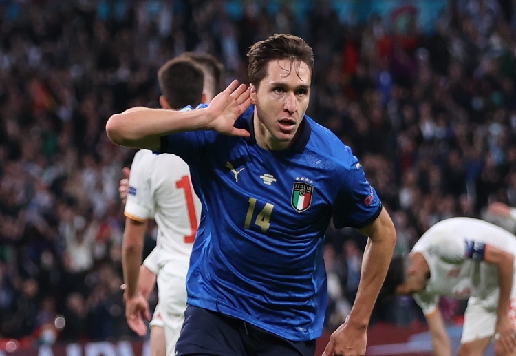 Federico Chiesa curls in the ball to give Italy the opening lead during their Euro 2020 semis fixture against Spain