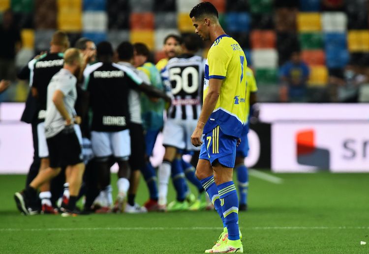 Cristiano Ronaldo is upset following Juventus' 2-2 draw with Udinese during 2021/22 Serie A season opening game