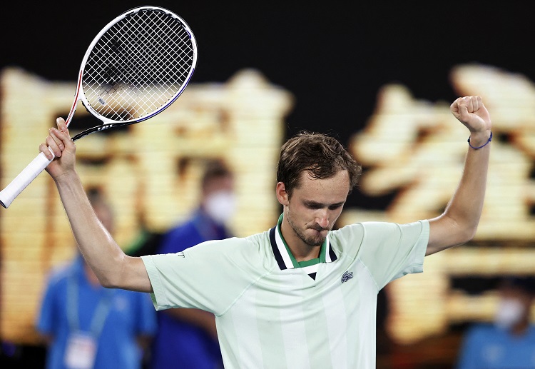 Russia's Daniil Medvedev celebrates winning his quarter-final match against Canada's Felix Auger Aliassime