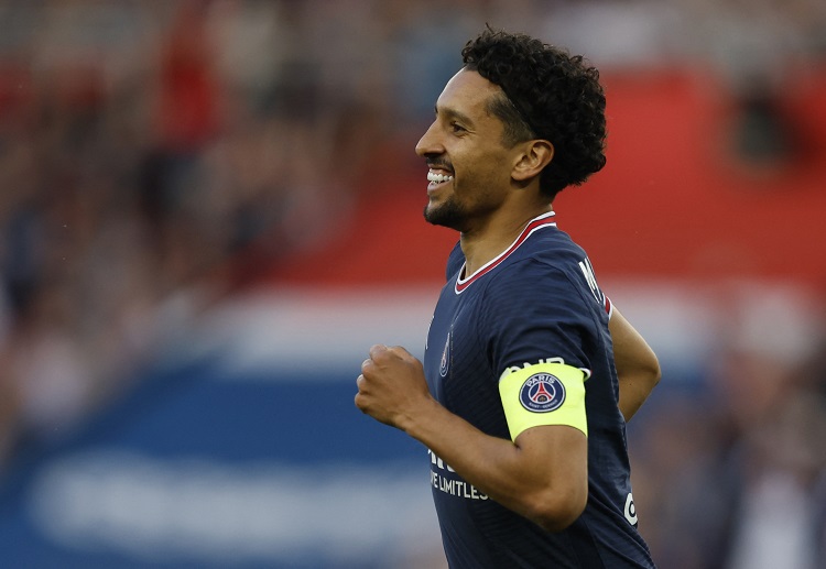 Marquinhos is deligthed after scoring for PSG against Troyes in Ligue 1