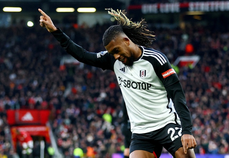 Fulham's Alex Iwobi celebrates scoring their second goal against Manchester United in the Premier League
